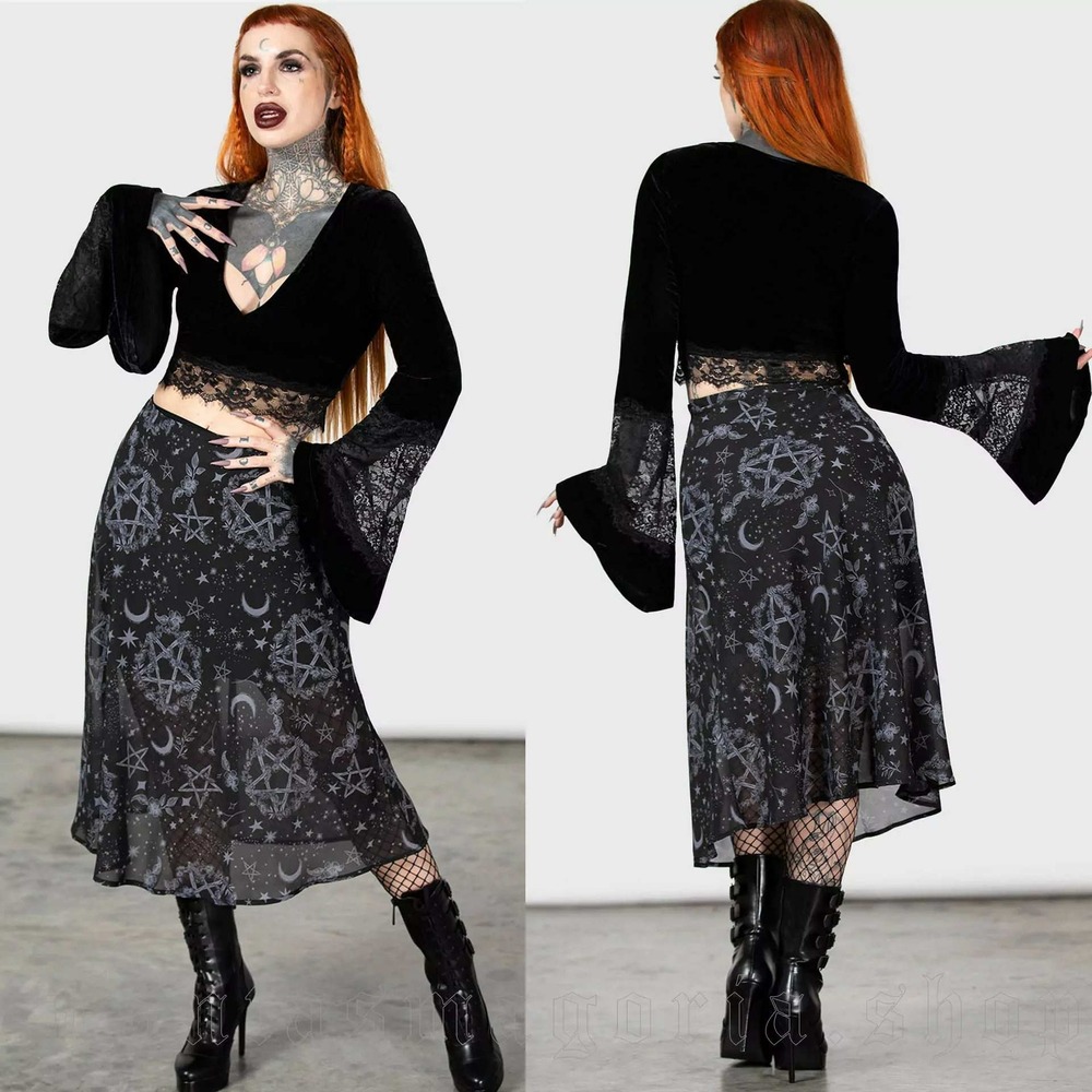 Killstar Luellas bias midi skirt celestial witchy print goth